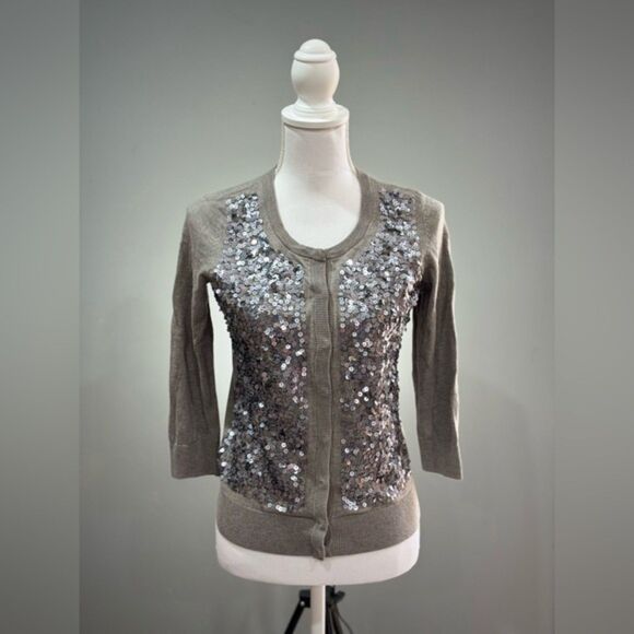 SALE! Gray Talbots Sequin Front Cardigan Size S EUC - Picture 1 of 6